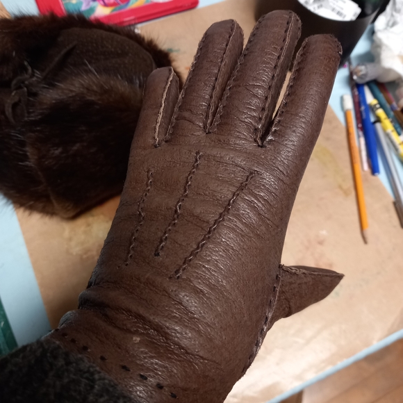 Brown Pigskin Leather gloves size 6 3/4 - 7 - Picture 3 of 7